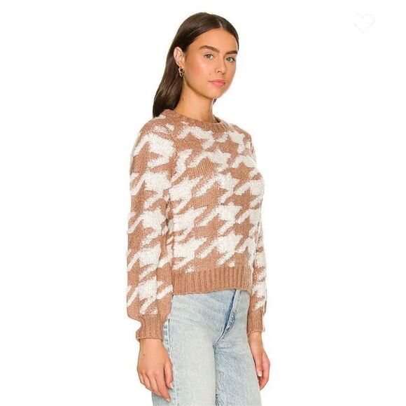 LINE & DOT Houndstooth Plush Sweater Tan Size S - Picture 3 of 12
